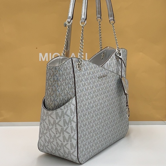 Michael Kors Jet Set Travel Large Chained Tote Shoulder Bag MK 
Silver

NWT - Picture 15 of 16